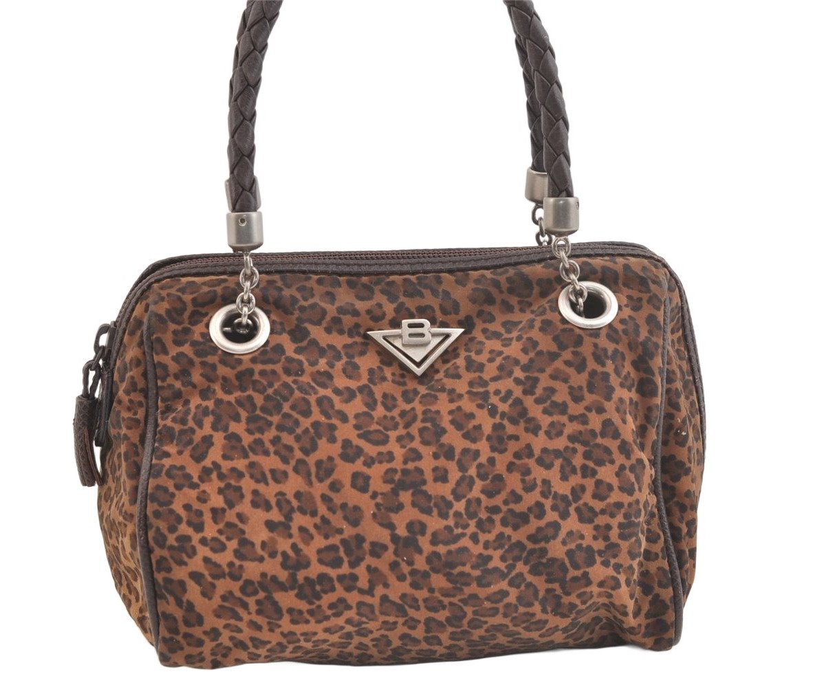 Authentic BOTTEGA VENETA Leopard Pattern Nylon Leather Hand Bag Brown 2991K
