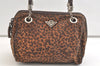 Authentic BOTTEGA VENETA Leopard Pattern Nylon Leather Hand Bag Brown 2991K