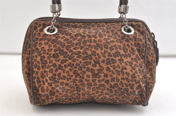 Authentic BOTTEGA VENETA Leopard Pattern Nylon Leather Hand Bag Brown 2991K