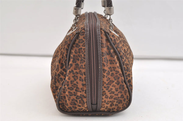 Authentic BOTTEGA VENETA Leopard Pattern Nylon Leather Hand Bag Brown 2991K