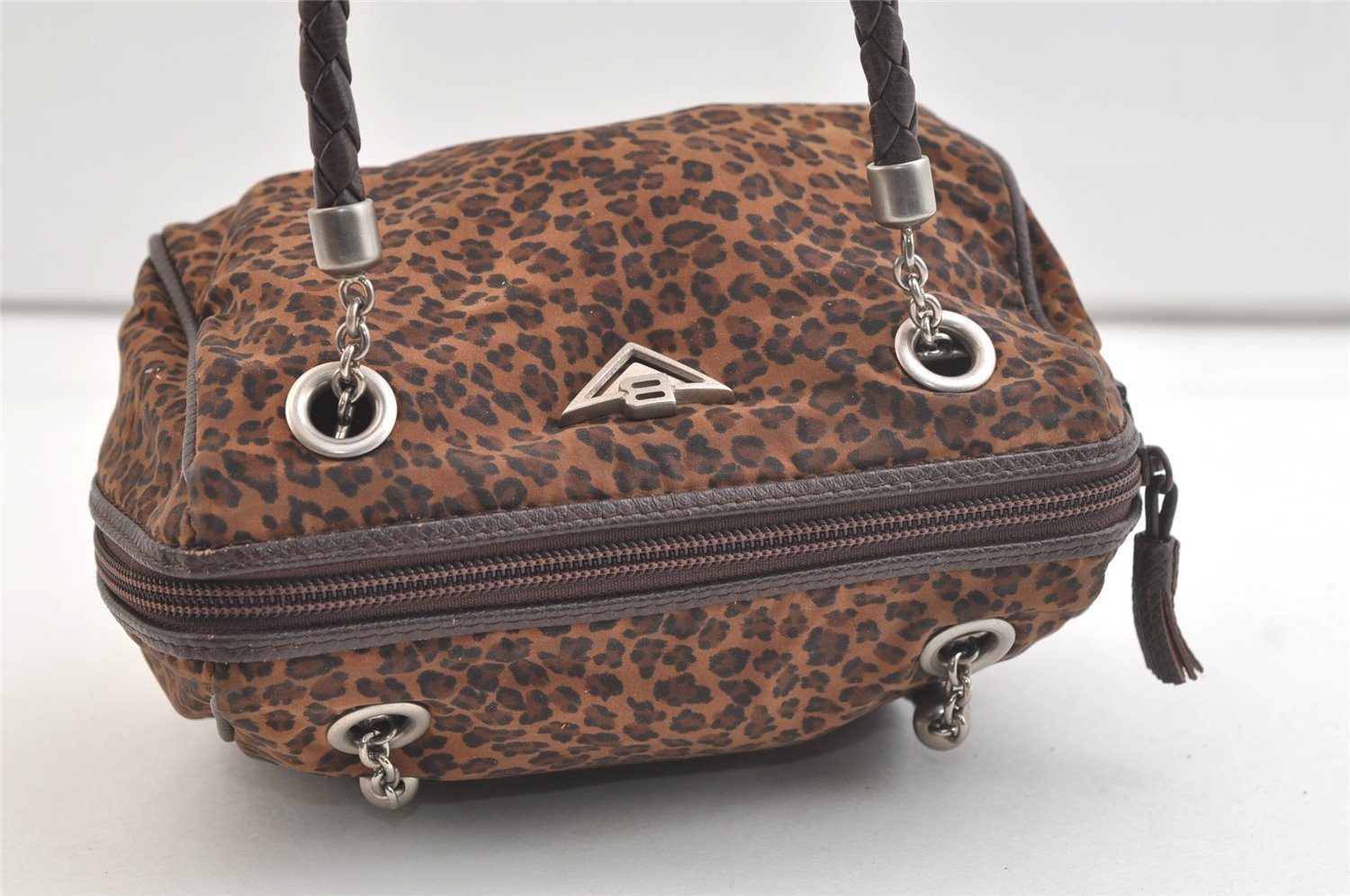 Authentic BOTTEGA VENETA Leopard Pattern Nylon Leather Hand Bag Brown 2991K