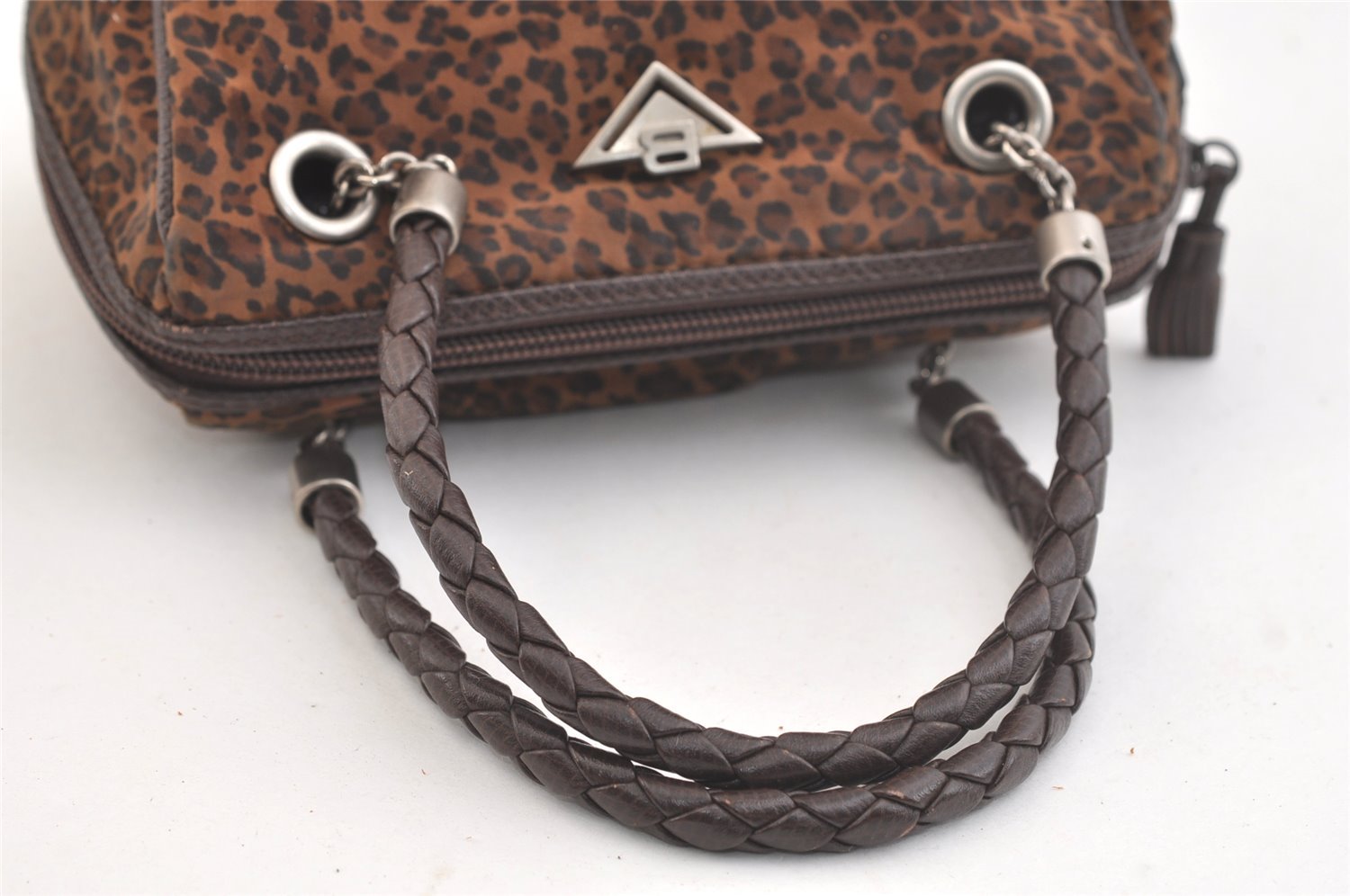 Authentic BOTTEGA VENETA Leopard Pattern Nylon Leather Hand Bag Brown 2991K