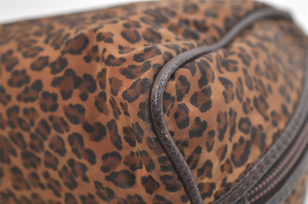 Authentic BOTTEGA VENETA Leopard Pattern Nylon Leather Hand Bag Brown 2991K