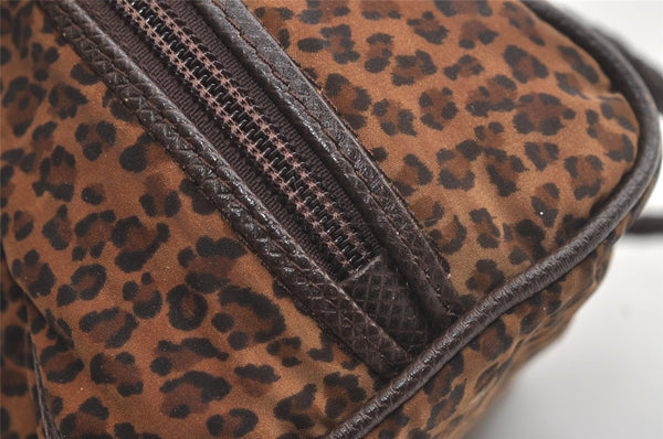 Authentic BOTTEGA VENETA Leopard Pattern Nylon Leather Hand Bag Brown 2991K