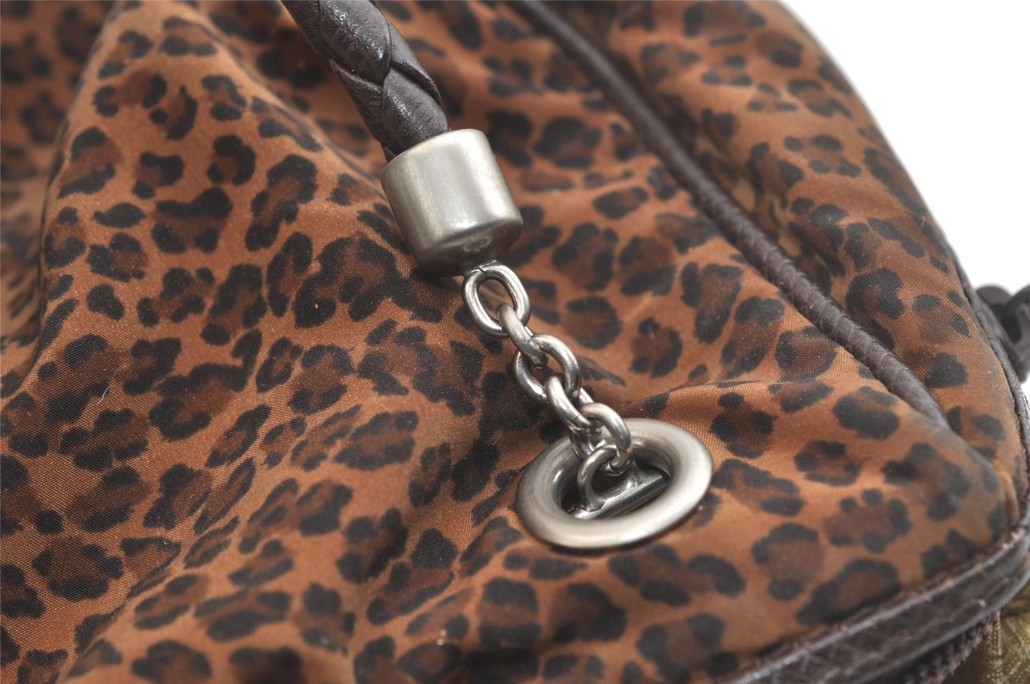 Authentic BOTTEGA VENETA Leopard Pattern Nylon Leather Hand Bag Brown 2991K
