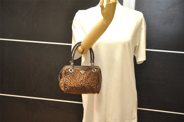 Authentic BOTTEGA VENETA Leopard Pattern Nylon Leather Hand Bag Brown 2991K