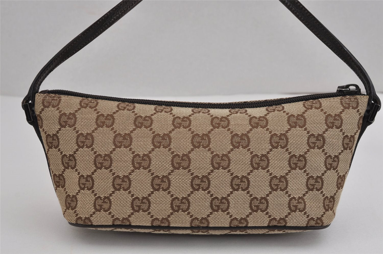Authentic GUCCI Vintage Hand Bag Pouch Purse GG Canvas Leather 07198 Brown 2994J