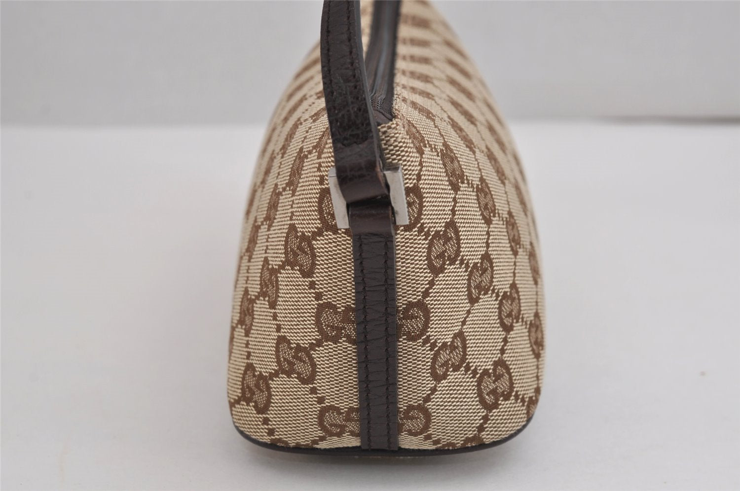 Authentic GUCCI Vintage Hand Bag Pouch Purse GG Canvas Leather 07198 Brown 2994J