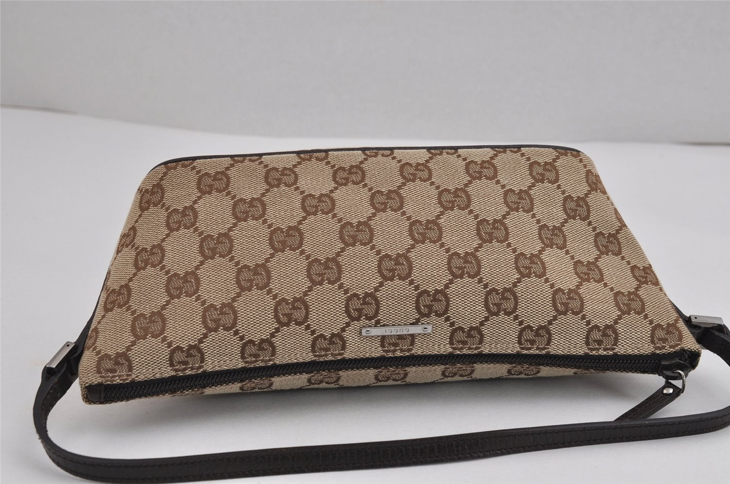 Authentic GUCCI Vintage Hand Bag Pouch Purse GG Canvas Leather 07198 Brown 2994J