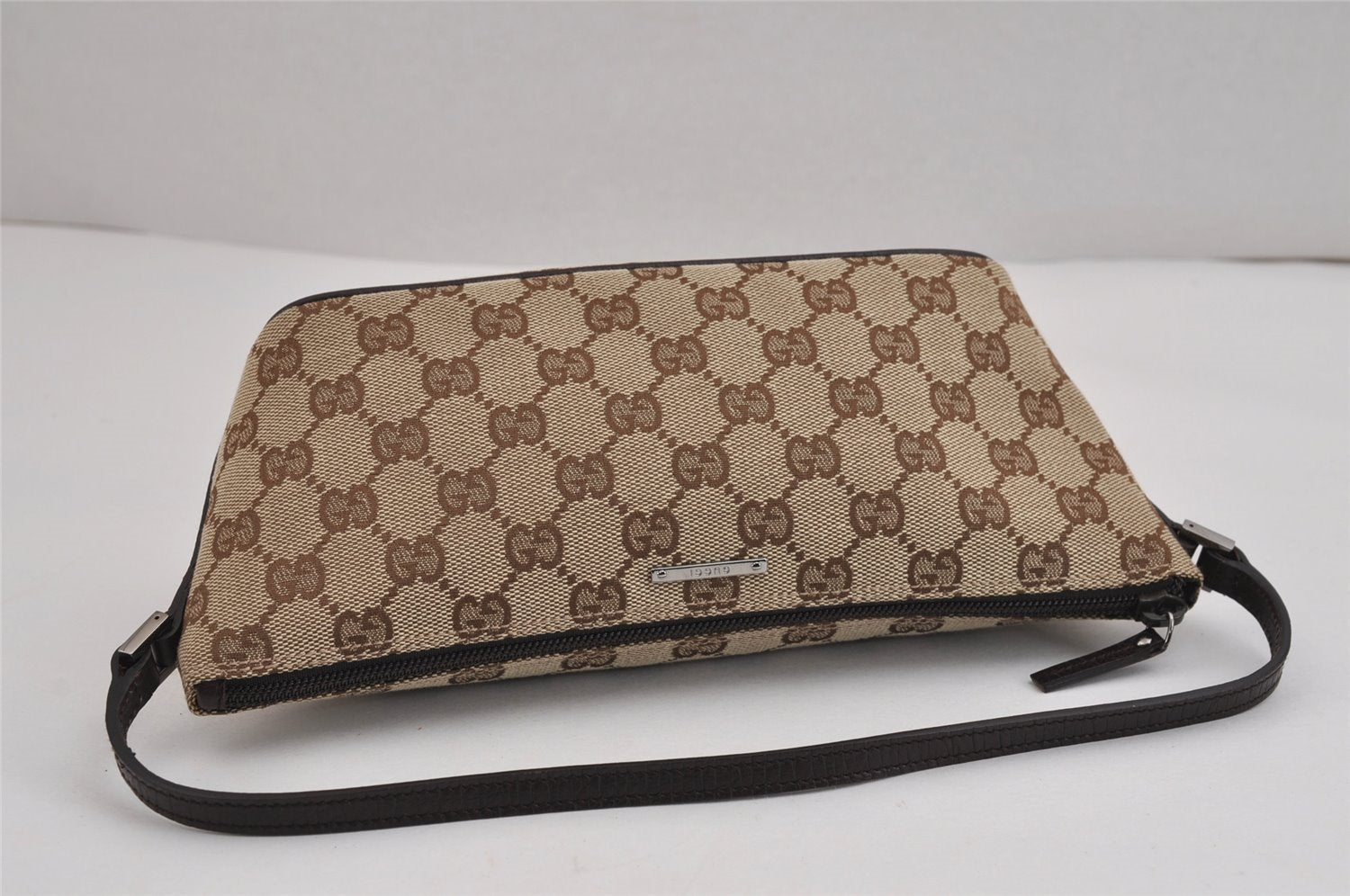Authentic GUCCI Vintage Hand Bag Pouch Purse GG Canvas Leather 07198 Brown 2994J