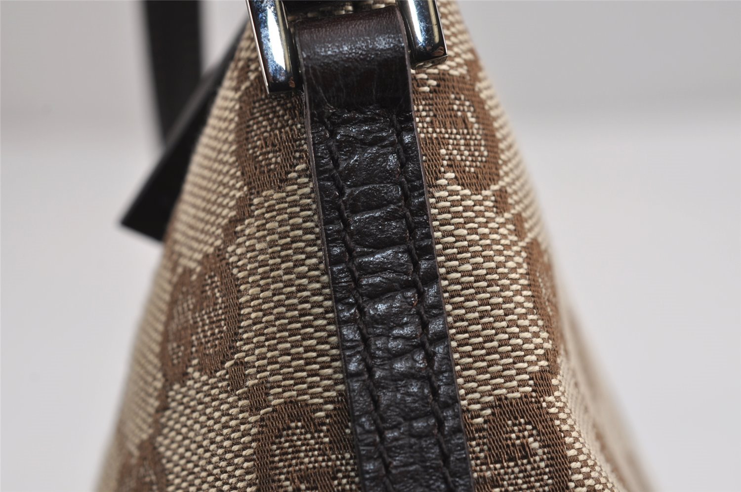 Authentic GUCCI Vintage Hand Bag Pouch Purse GG Canvas Leather 07198 Brown 2994J