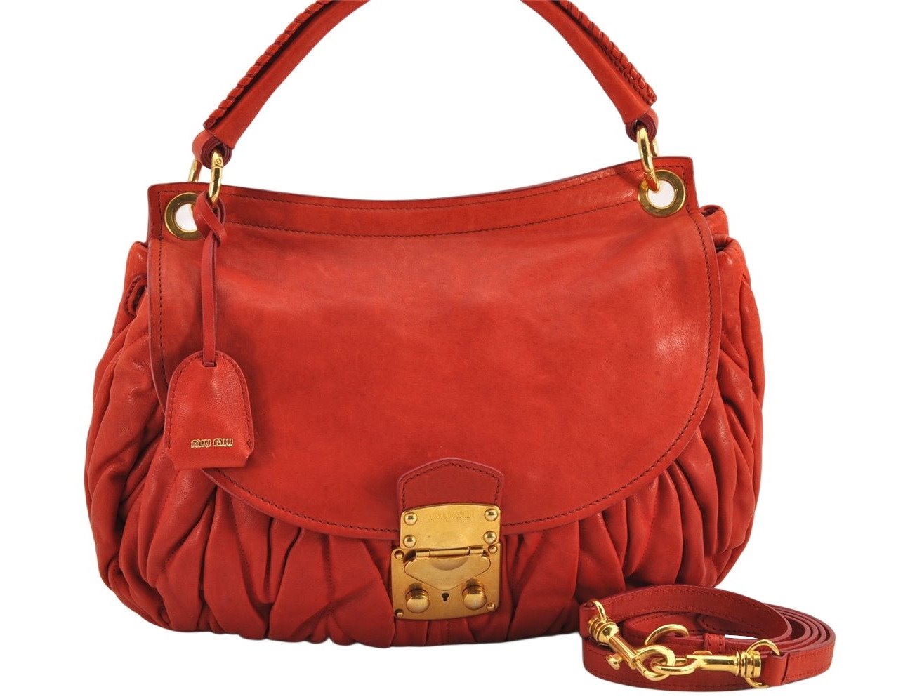 Authentic MIU MIU Matelasse Leather 2Way Shoulder Hand Bag Purse Red 2994K