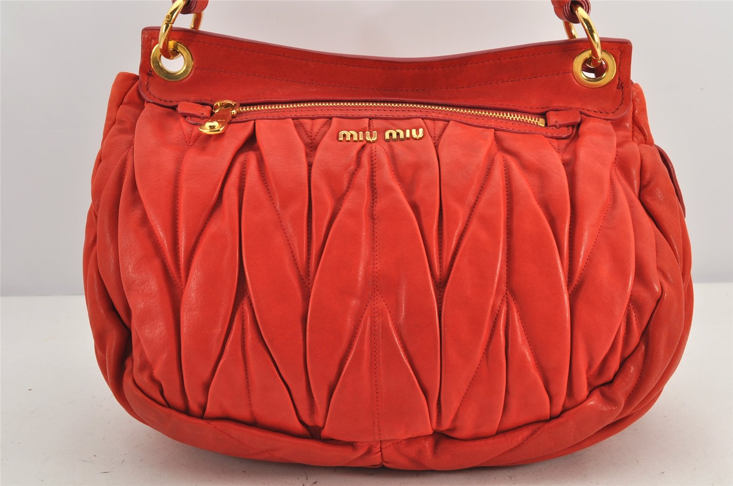 Authentic MIU MIU Matelasse Leather 2Way Shoulder Hand Bag Purse Red 2994K