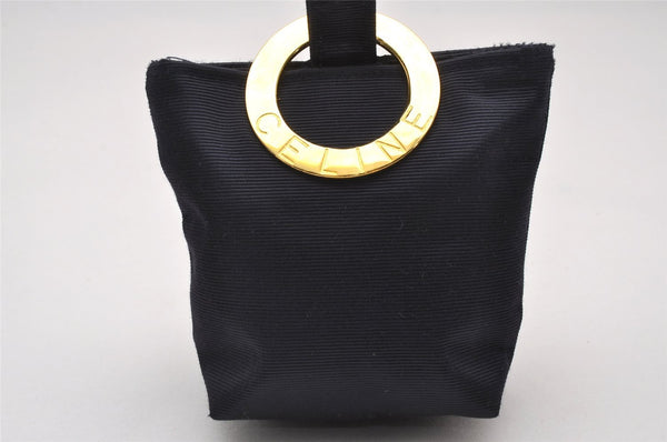 Authentic CELINE Vintage Mini Hand Bag Pouch Purse Nylon Navy 2995J