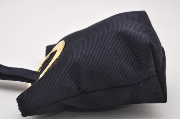 Authentic CELINE Vintage Mini Hand Bag Pouch Purse Nylon Navy 2995J