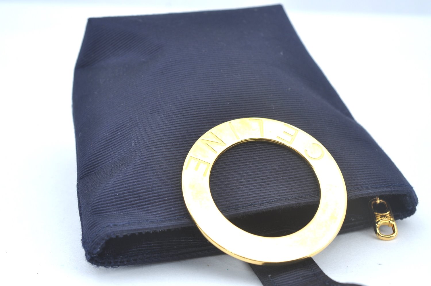 Authentic CELINE Vintage Mini Hand Bag Pouch Purse Nylon Navy 2995J