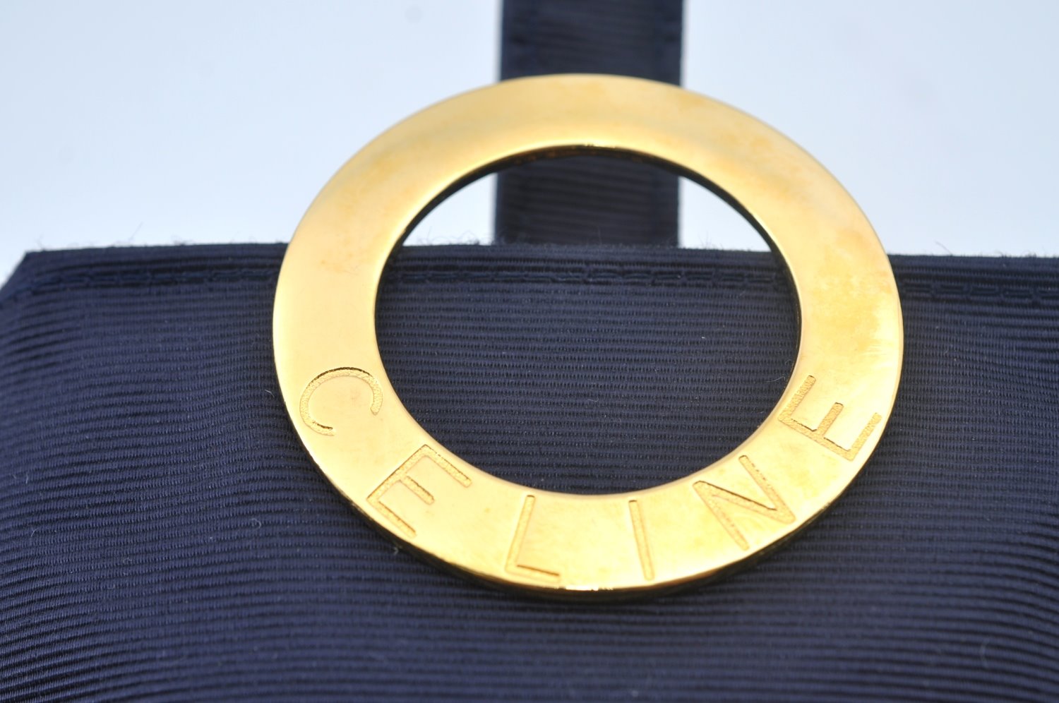 Authentic CELINE Vintage Mini Hand Bag Pouch Purse Nylon Navy 2995J