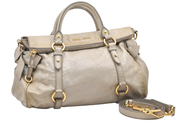 Authentic MIU MIU Ribbon Leather 2Way Shoulder Hand Bag Purse White 2995K