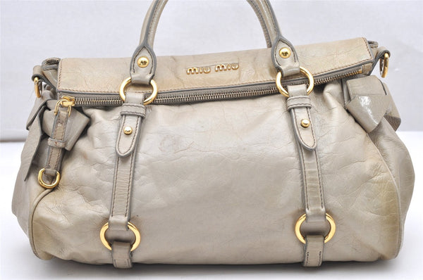 Authentic MIU MIU Ribbon Leather 2Way Shoulder Hand Bag Purse White 2995K