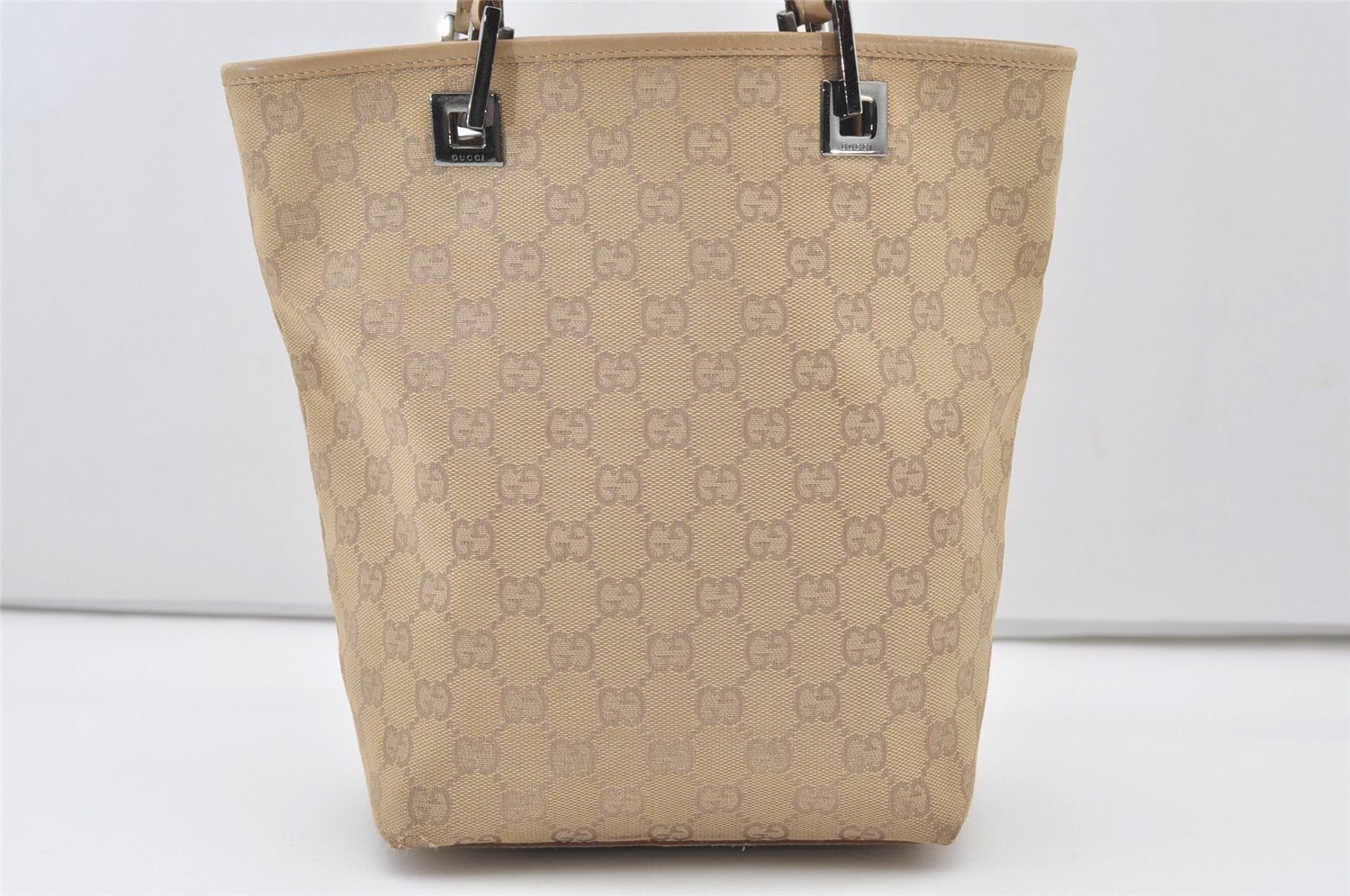 Authentic GUCCI Vintage Shoulder Tote Bag GG Canvas Leather 31244 Beige 2997J