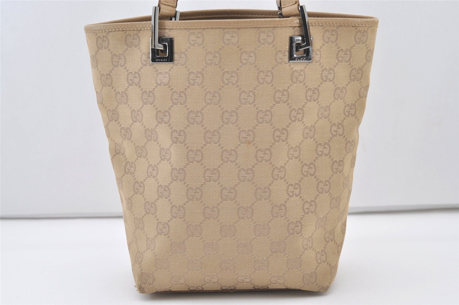 Authentic GUCCI Vintage Shoulder Tote Bag GG Canvas Leather 31244 Beige 2997J