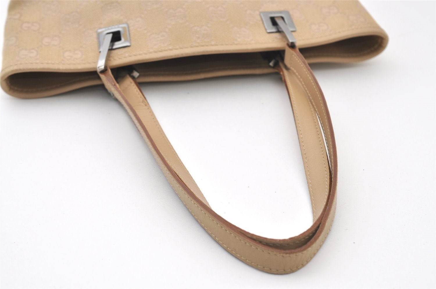 Authentic GUCCI Vintage Shoulder Tote Bag GG Canvas Leather 31244 Beige 2997J