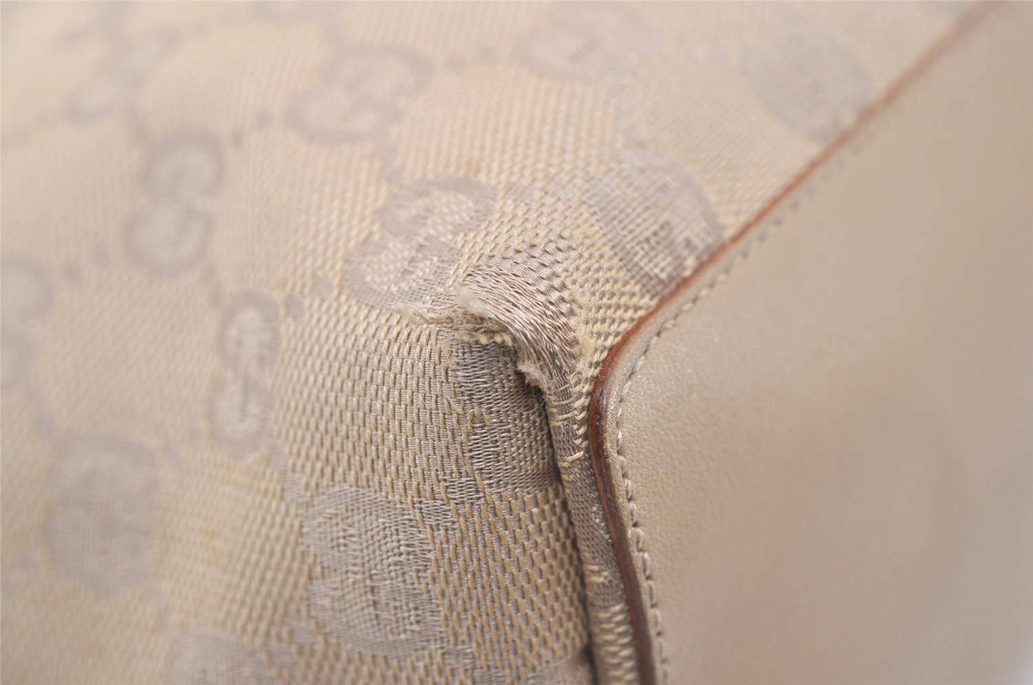 Authentic GUCCI Vintage Shoulder Tote Bag GG Canvas Leather 31244 Beige 2997J