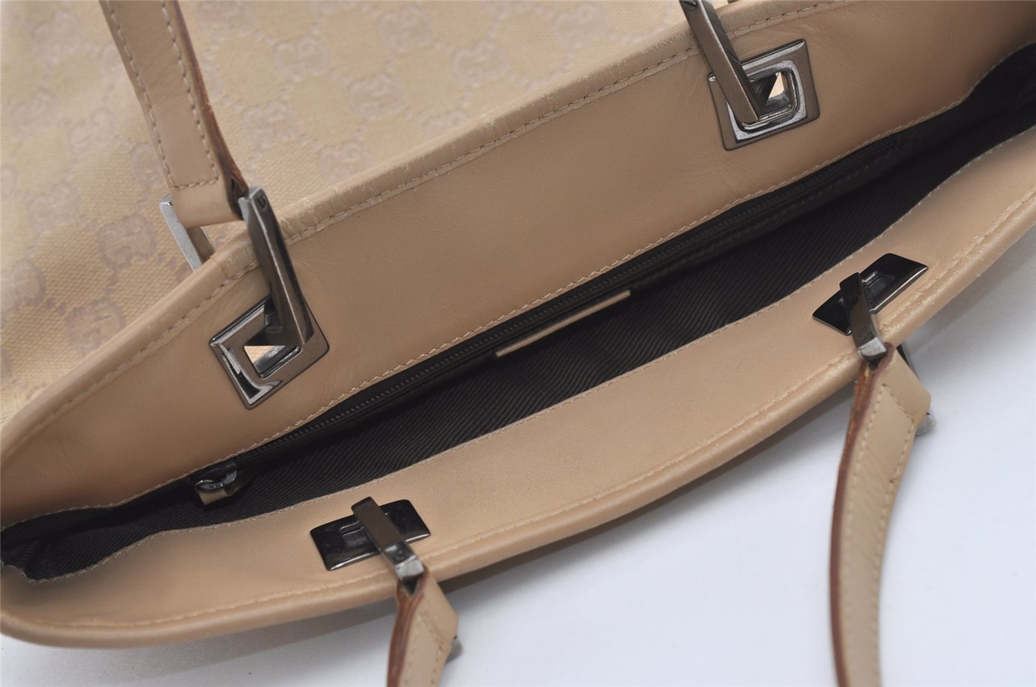 Authentic GUCCI Vintage Shoulder Tote Bag GG Canvas Leather 31244 Beige 2997J