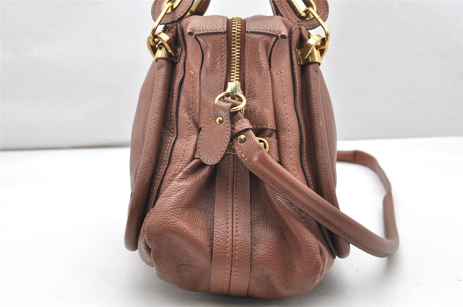 Authentic Chloe Paraty Medium 2Way Shoulder Hand Bag Purse Leather Brown 2997K