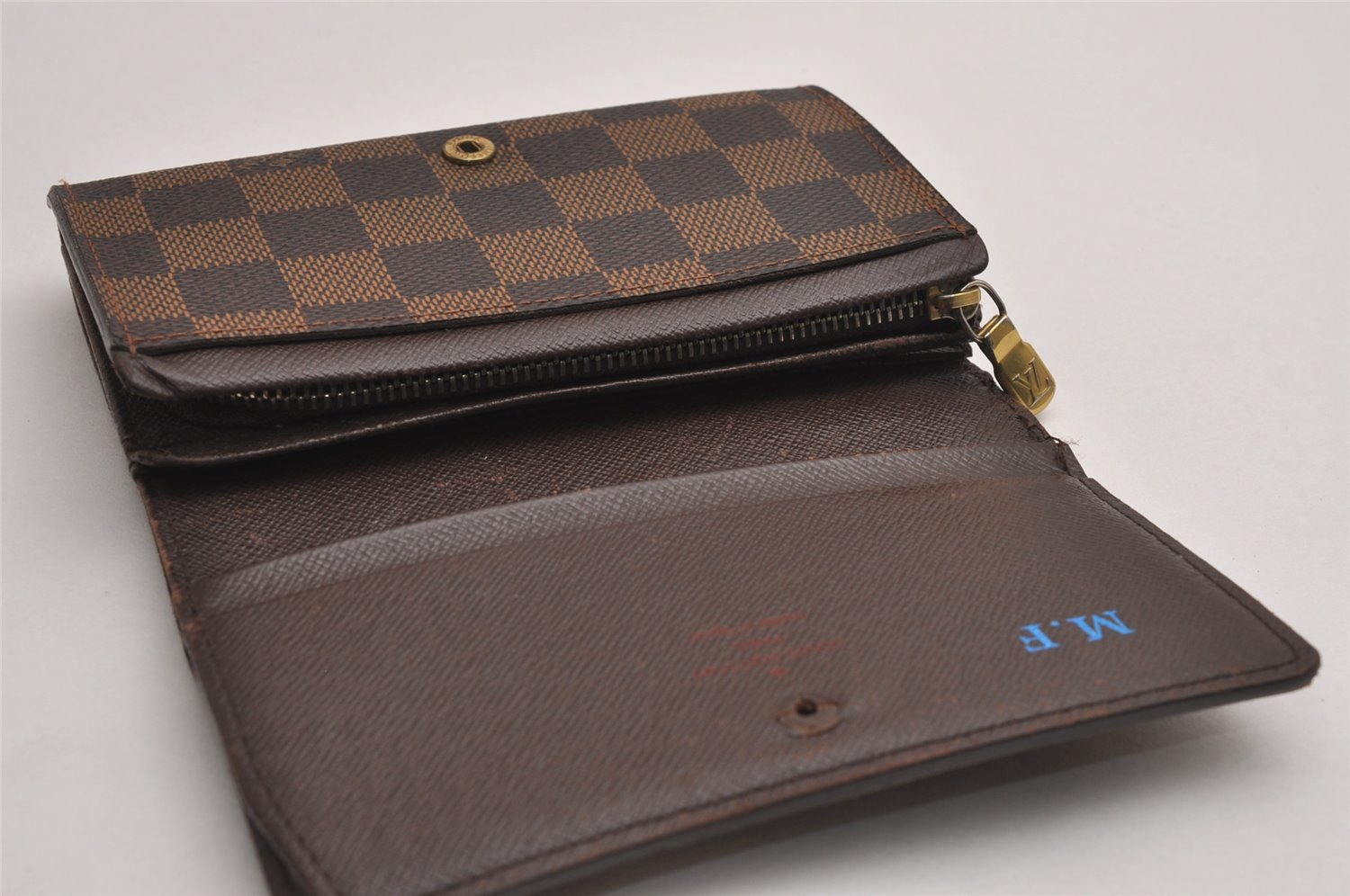 Auth Louis Vuitton Damier Porte Monnaie Billets Tresor N61736 Wallet Junk 2998J