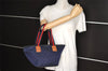 Authentic GUCCI Sherry Line Shoulder Tote Bag GG Nylon Leather 374433 Navy 3000I