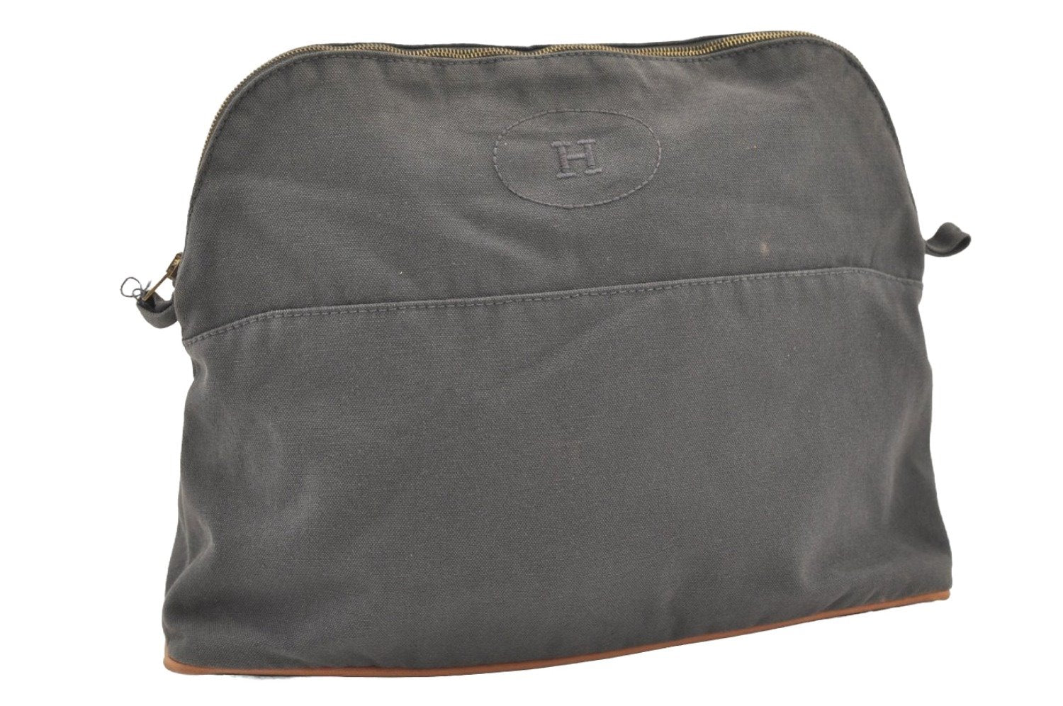 Authentic HERMES Vintage Bolide 31 Pouch Purse Canvas Leather Gray 3000J