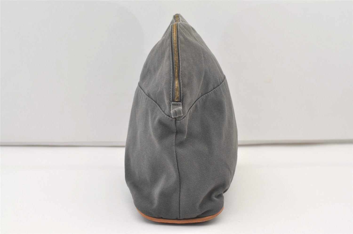 Authentic HERMES Vintage Bolide 31 Pouch Purse Canvas Leather Gray 3000J