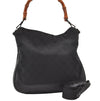 Authentic GUCCI Bamboo 2way Hand Bag GG Canvas Leather 0014095 Black 3001J