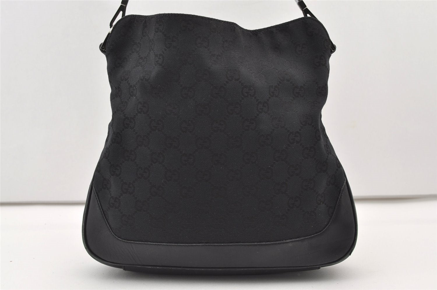 Authentic GUCCI Bamboo 2way Hand Bag GG Canvas Leather 0014095 Black 3001J