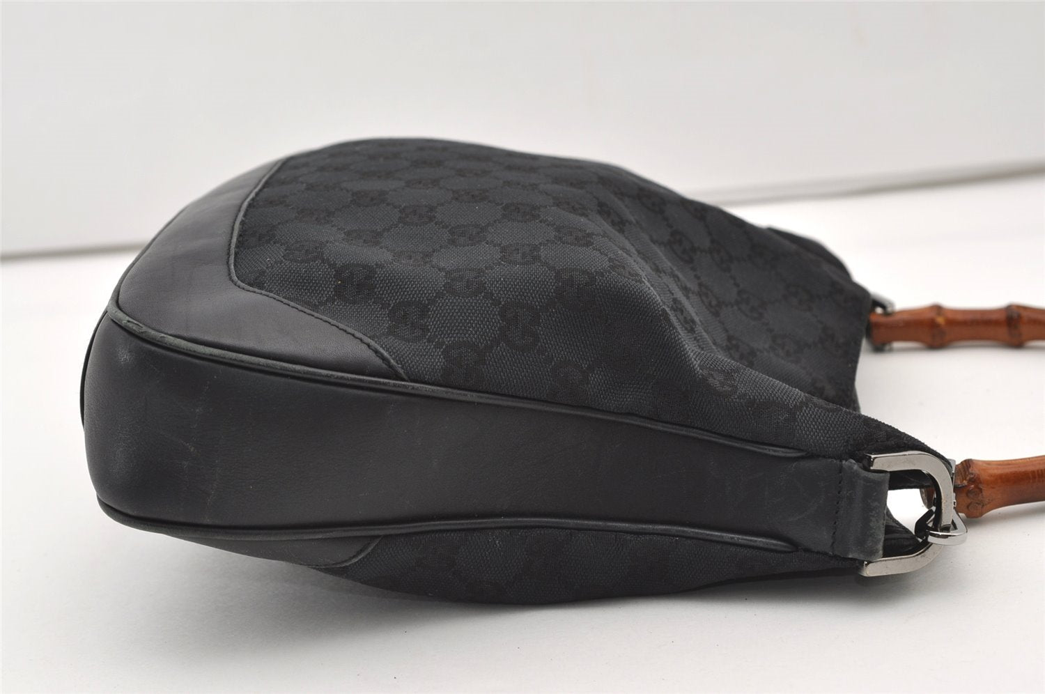 Authentic GUCCI Bamboo 2way Hand Bag GG Canvas Leather 0014095 Black 3001J