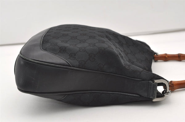 Authentic GUCCI Bamboo 2way Hand Bag GG Canvas Leather 0014095 Black 3001J