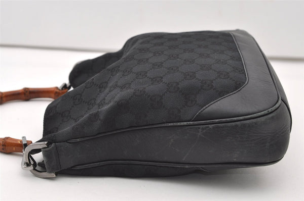 Authentic GUCCI Bamboo 2way Hand Bag GG Canvas Leather 0014095 Black 3001J