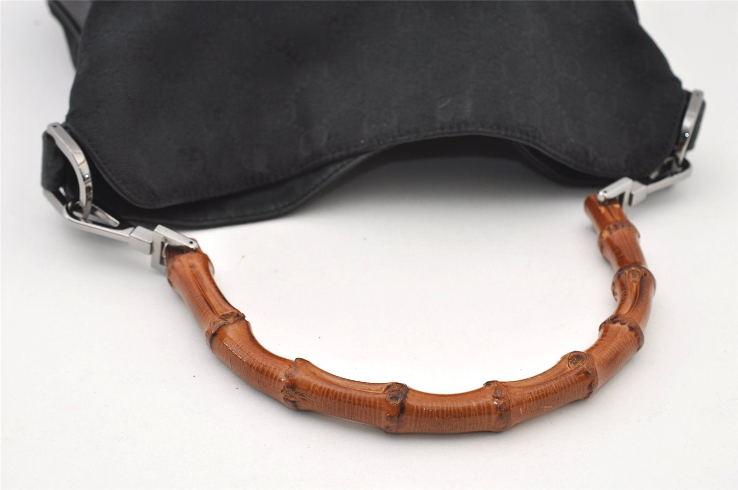 Authentic GUCCI Bamboo 2way Hand Bag GG Canvas Leather 0014095 Black 3001J