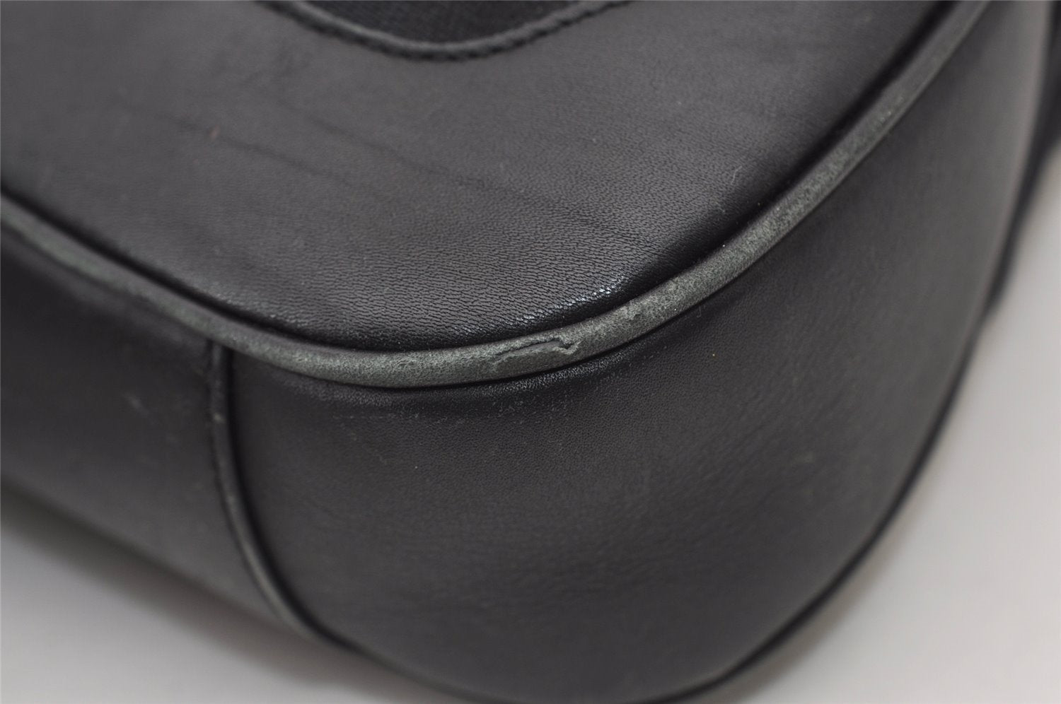 Authentic GUCCI Bamboo 2way Hand Bag GG Canvas Leather 0014095 Black 3001J