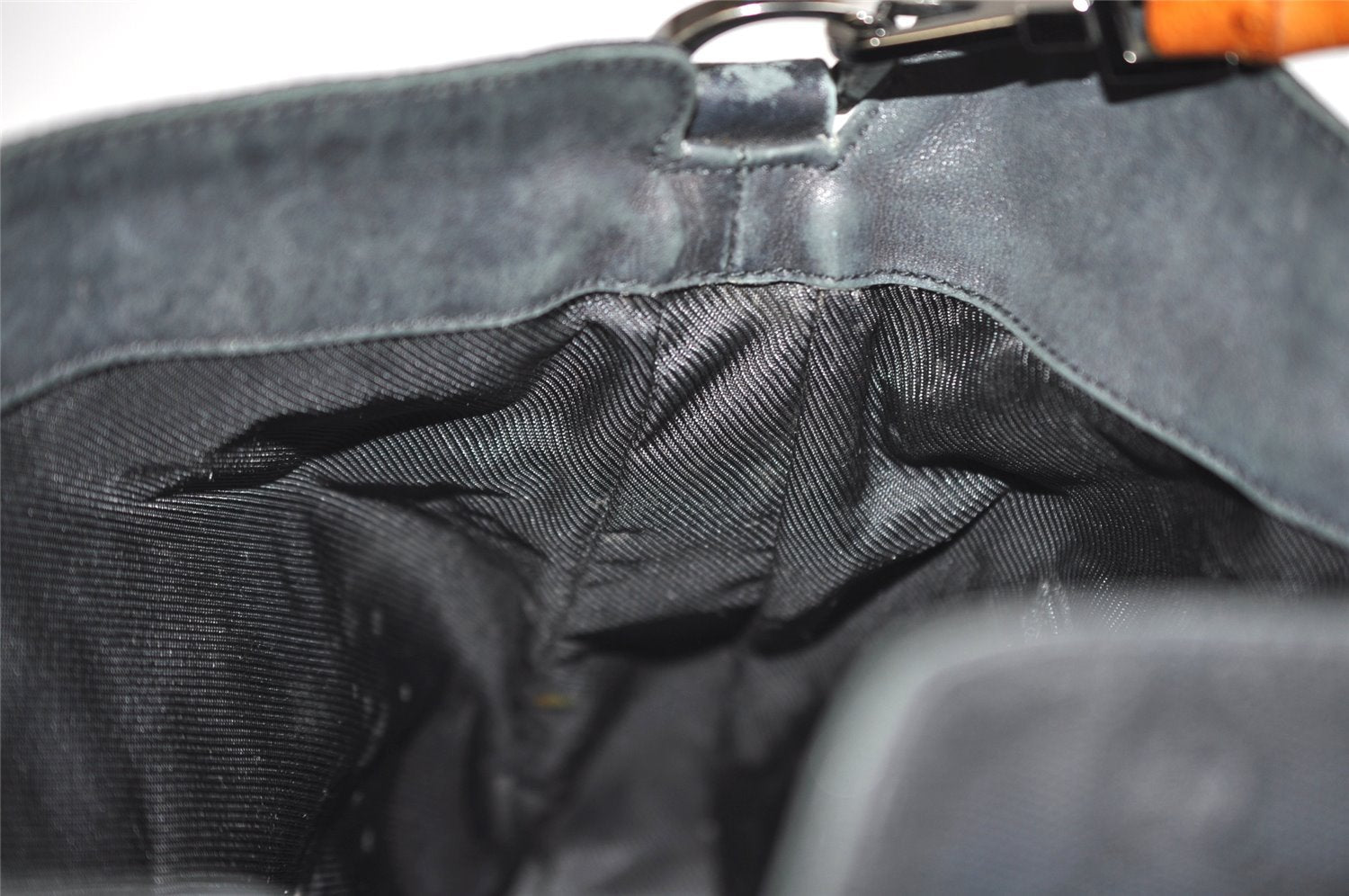 Authentic GUCCI Bamboo 2way Hand Bag GG Canvas Leather 0014095 Black 3001J