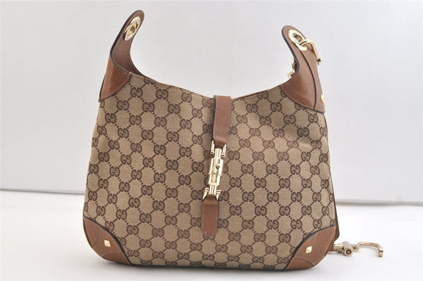 Authentic GUCCI Jackie Shoulder Bag GG Canvas Leather 120888 Brown Junk 3002K