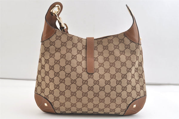 Authentic GUCCI Jackie Shoulder Bag GG Canvas Leather 120888 Brown Junk 3002K