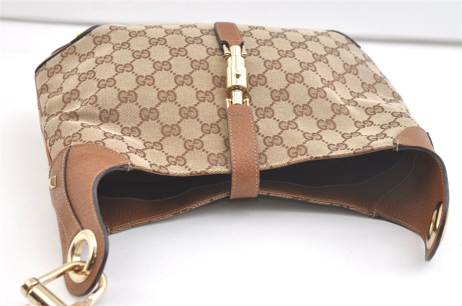 Authentic GUCCI Jackie Shoulder Bag GG Canvas Leather 120888 Brown Junk 3002K