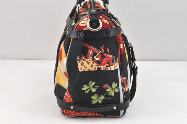 Authentic Salvatore Ferragamo Gancini Nylon Leather 2Way Hand Bag Black 3003K