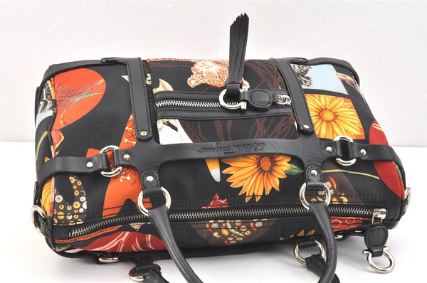 Authentic Salvatore Ferragamo Gancini Nylon Leather 2Way Hand Bag Black 3003K