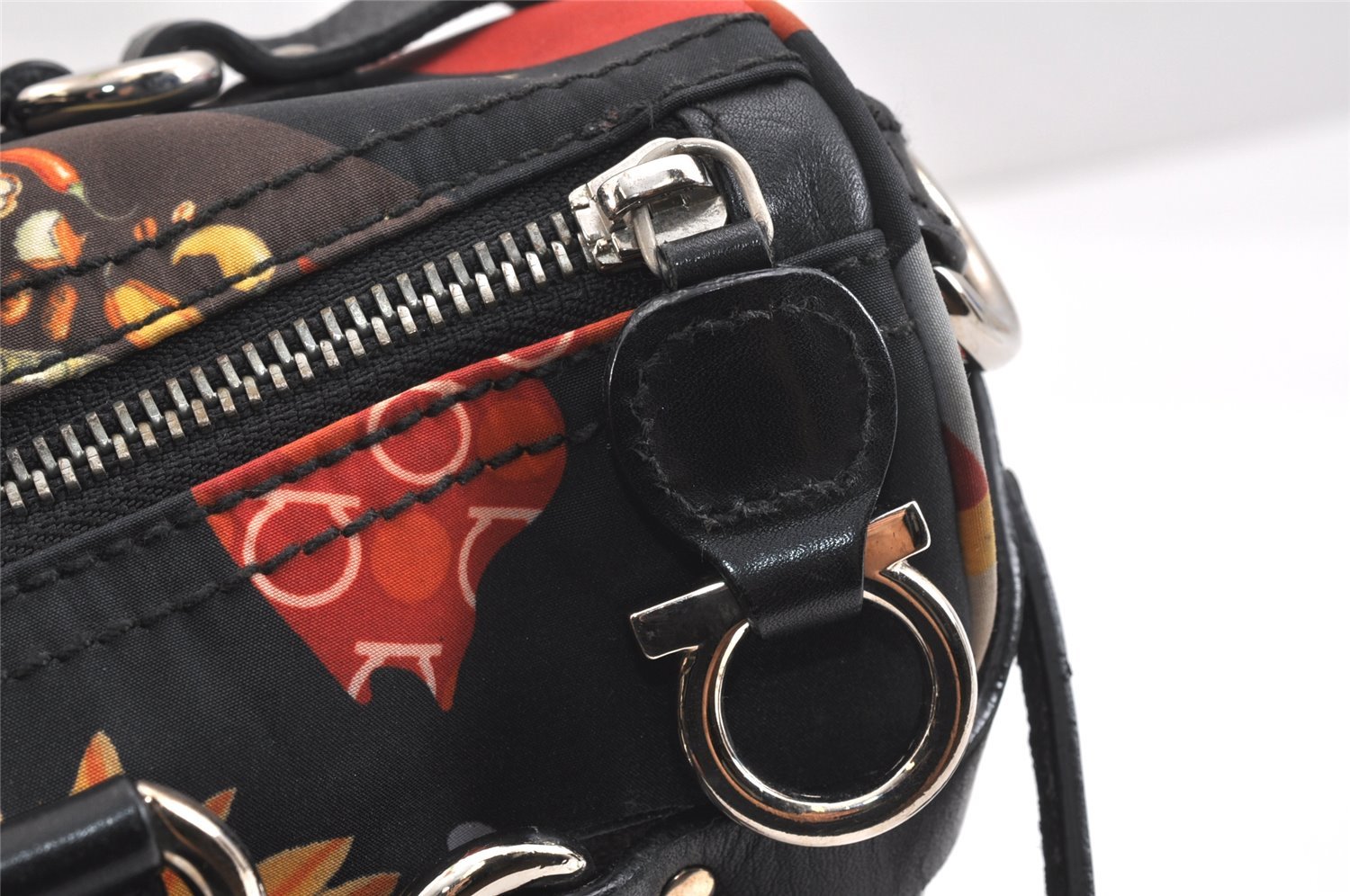 Authentic Salvatore Ferragamo Gancini Nylon Leather 2Way Hand Bag Black 3003K