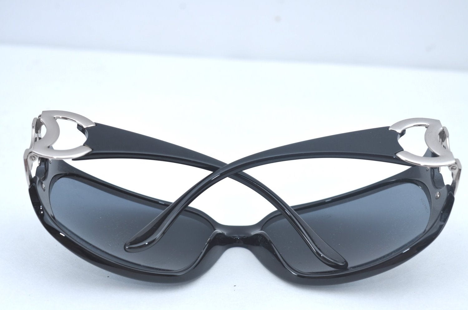 Authentic CHANEL Vintage Sunglasses CC Logos CoCo Mark Plastic Black Box 3004J