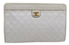 Authentic CHANEL Calf Skin Matelasse CoCo Mark Clutch Hand Bag Purse White 3010J