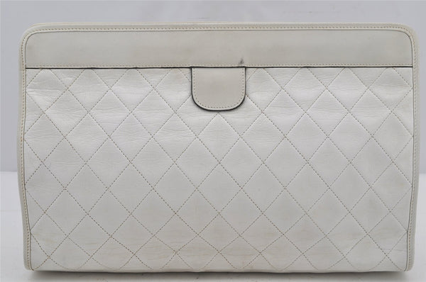 Authentic CHANEL Calf Skin Matelasse CoCo Mark Clutch Hand Bag Purse White 3010J